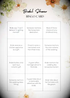 Say the phrase bridal shower bingo card
