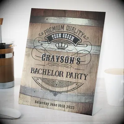 Personalized rustic whiskey inspired bachelor party sign