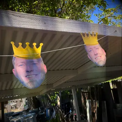 Custom grooms face bachelor party banner with crown