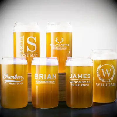 Personalized groomsmen bachelor party beer cups 