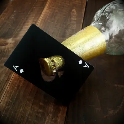 Black steel ace of spades bachelor party bottle opener card
