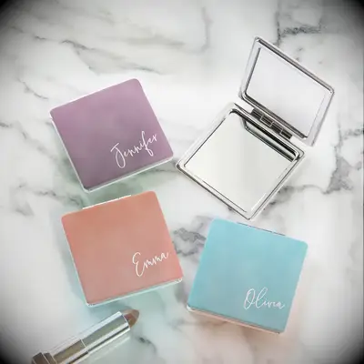 Trendy Script Personalized Compact Mirror for bachelorette party hangover kit