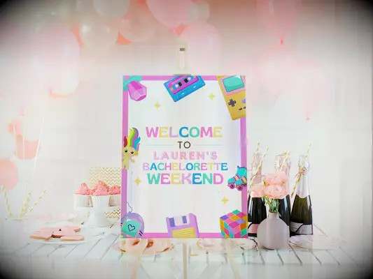 90s themed welcome sign for bachelorette party