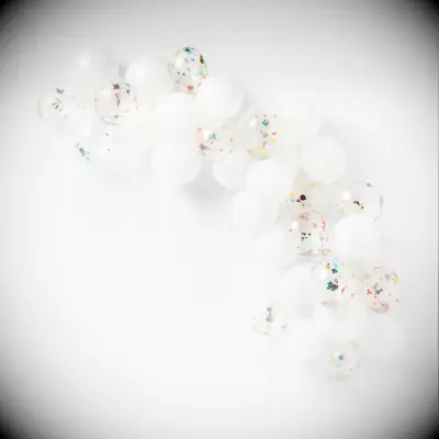  Confetti and white balloon arch for bridal shower