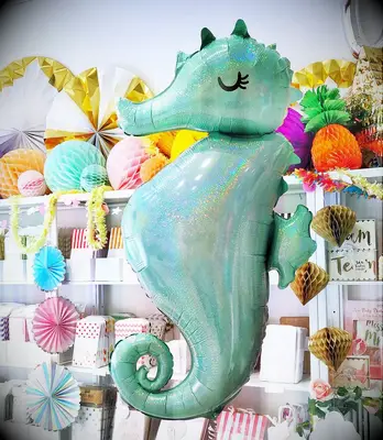 Giant sparkly seahorse balloon