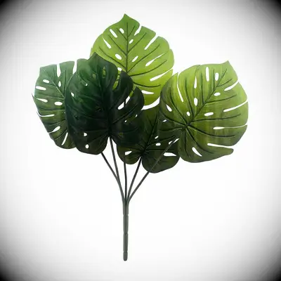 Faux monstera leaf centerpiece