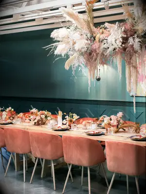 beach themed bridal shower with a mermaid vibe using soft pink and dried flowers