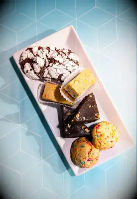 Assortment of desserts for a bridal shower. 