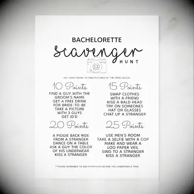 Bachelorette scavenger hunt game from Zazzle. 