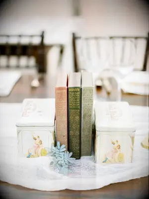 A vintage book centerpiece.