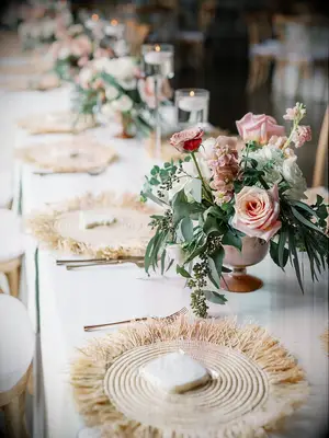 Lovely boho-chic floral centerpieces.