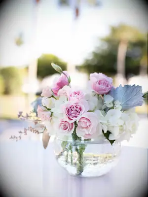 Round glass floral centerpiece.