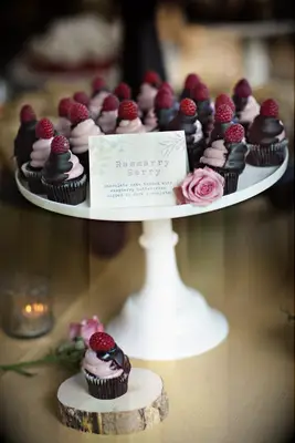Miniature berry and chocolate bridal shower cupcakes