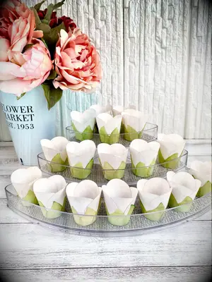 White tulip cupcake liners for bridal shower