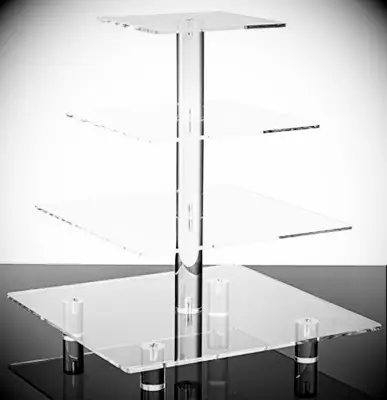 4 Tier Square Acrylic Bridal Shower Cupcake Tower Stand 