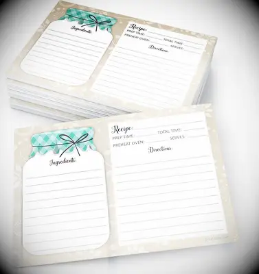 Mason jar themed bridal shower recipe cards