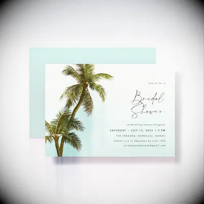 Palm tree beach themed bridal shower invitation