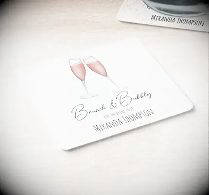 Pink Bridal Shower Brunch and Bubbly Watercolor Square Paper Coaster