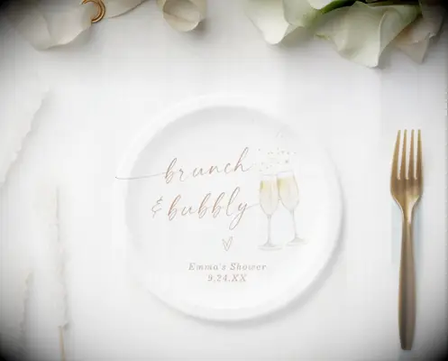 Brunch and Bubbly Gold Bridal Shower Paper Plates