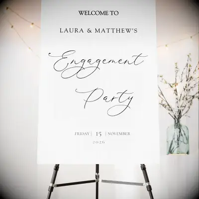 Classic engagement party sign in calligraphy