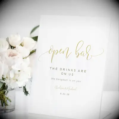 Open bar sign with calligraphy for your engagement party