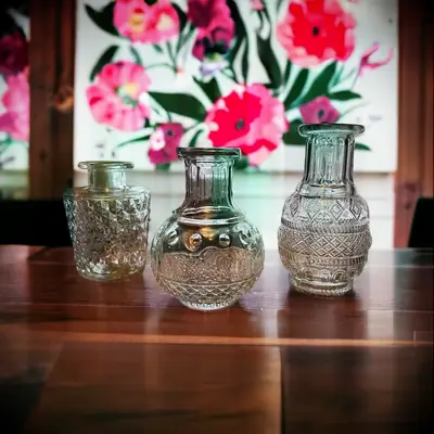 Vintage-style glass bud vases engagement party decoration idea
