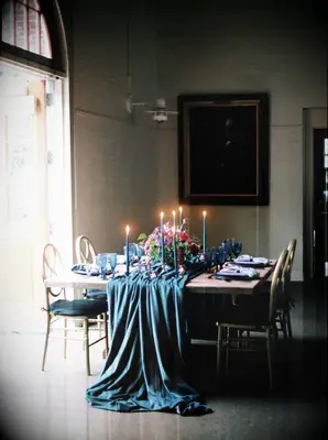 Velvet table runner engagement party decoration