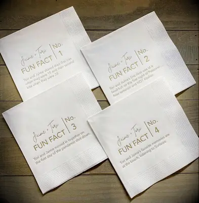 Trivia cocktail napkins, personalized decor for your engagement party