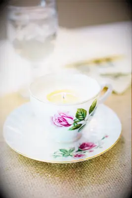 bridal shower brunch decoration idea votive candle in vintage tea cup