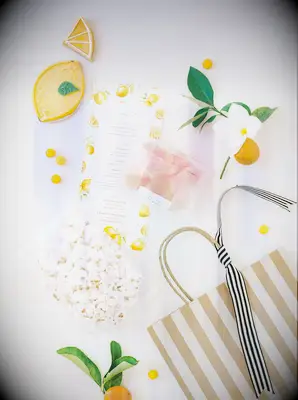 bridal shower brunch favor idea custom gift bag with popcorn, candy and cookies