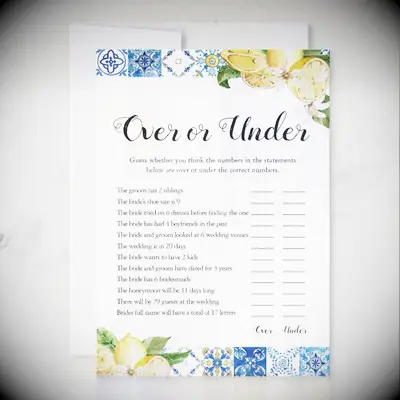 Over or under bridal shower game