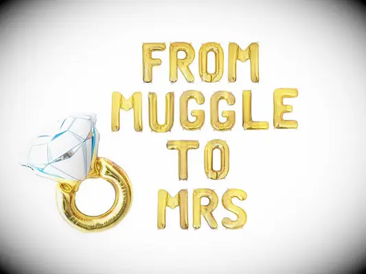 From Muggle to Mrs gold balloons and wedding ring balloon