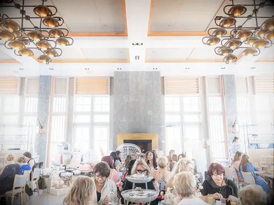 bridal shower venue with guests eating