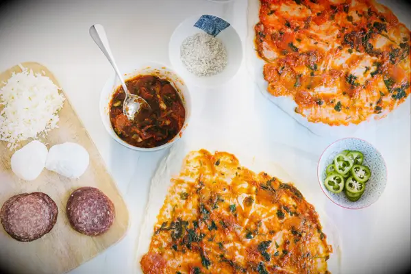 Make your own pizza display at Italian themed bridal shower