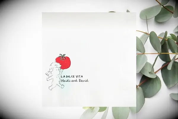 Personalized tomato napkins for Italian themed bridal shower