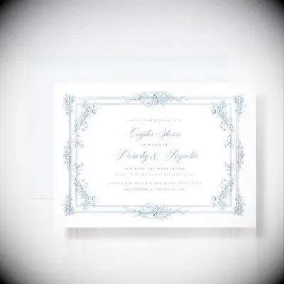 Italian-themed blue bridal shower invitation