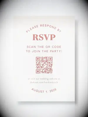 Cream wedding response rsvp cards with QR code