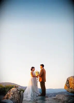 Couple at mountain vow renewal 