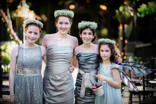 Bridal party with junior bridesmaid and flower girl