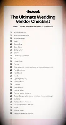 Free, Printable Wedding Vendor Checklist