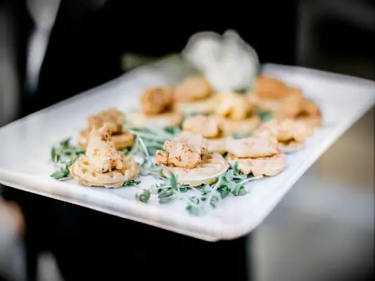 tray of mini chicken and waffles