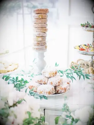 doughnut tower at dessert display table