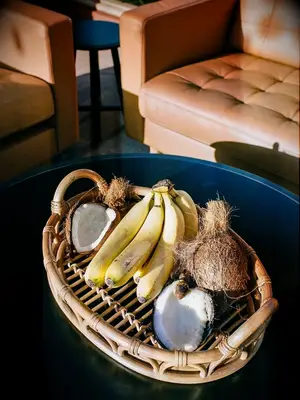 centerpiece with bananas and coconuts