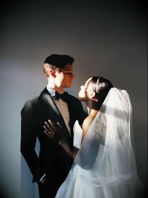 couple getting ready for wedding