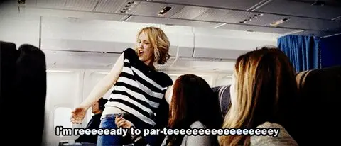 Bridesmaids airplane party gif