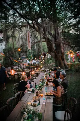 Outdoor wedding reception set up. 