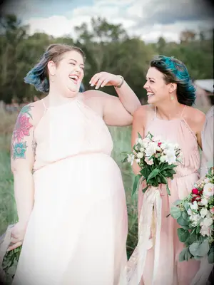 Bridesmaid half updo with colored tips
