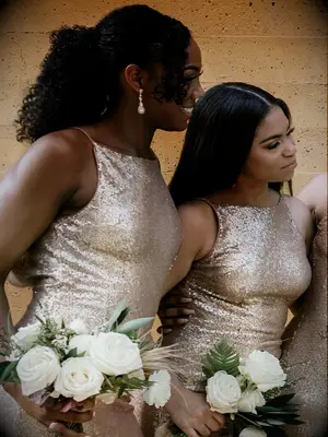 Bridesmaid updo ponytail with bangs