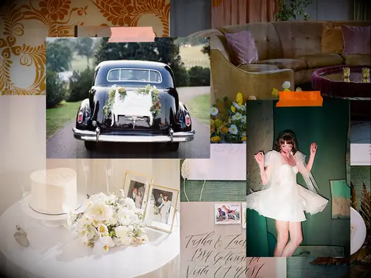 example of a vintage theme wedding mood board to inspire your vision board
