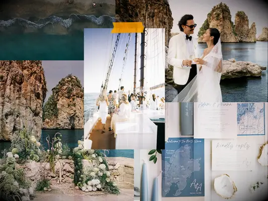 example of a beach wedding mood board to inspire your vision board
